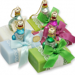 Schafmilchseife eckig 100g, dekoriert mit Glasfrosch, sortiert 