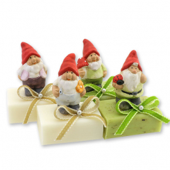 Schafmilchseife eckig 100g, dekoriert mit Gartenzwerg, Classic/Eisenkraut 