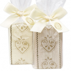 Sheep milk soap 100g decorated with a heart ribbon in a cellophane, Classic/almond oil 