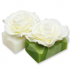 Sheep milk soap 100g, decorated with a white rose, Classic/pear 