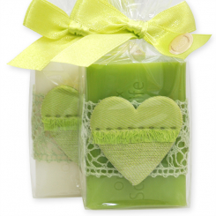 Sheep milk soap 100g, decorated with a heart in a cellophane, Classic/pear 