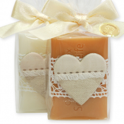 Sheep milk soap 100g decorated with a heart in a cellophane, Classic/quince 