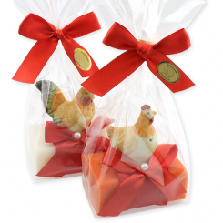 Sheep milk soap 100g decorated with a rooster in a cellophane, Classic/bloodorange 