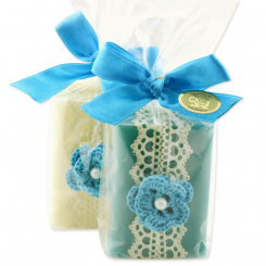 Sheep milk soap 100g, decorated with a crochet flower, Classic/cornflower 