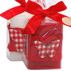 Sheep milk soap 100g, decorated with a checkered butterfly in a cellophane, Classic/pomegranate 