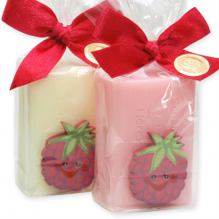 Sheep milk soap 100g, decorated with a raspberry in a cellophane, Classic/raspberry 