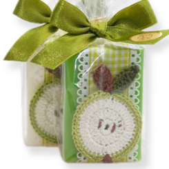 Sheep milk soap 100g, decorated with an apple in a cellophane, Classic/apple 