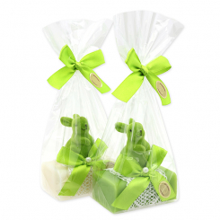 Sheep milk soap 100g decorated with a velvet rabbit in a cellophane, Classic/Pear 