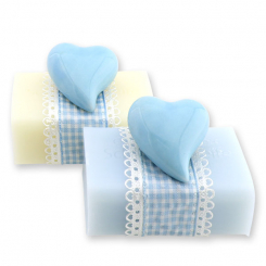 Schafmilchseife eckig 100g, dekoriert mit Herz, Classic/Vergissmeinnicht 