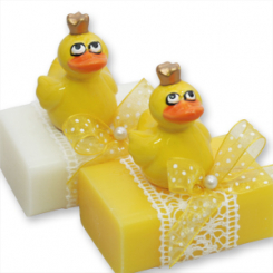 Schafmilchseife eckig 100g, dekoriert mit Ente, Classic/Kamille 