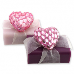 Schafmilchseife eckig 100g, dekoriert mit Glitzerherz, Holunder/Flieder 