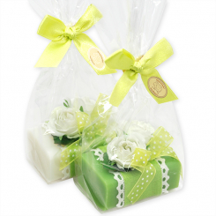 Sheep milk soap 100g, decorated with a rose in a cellophane, Classic/apple 