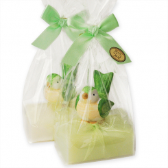 Sheep milk soap 100g, decorated with a bird in a cellophane, Classic/meadow flower 