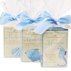 Sheep milk soap 100g, decorated with a mediterane-card in a cellophane, sorted 