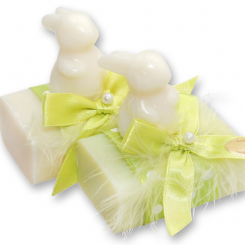 Sheep milk soap 100g decorated with a soap rabbit 23g, Classic/meadow flower 