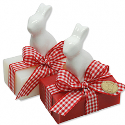 Sheep milk soap 100g decorated with a ceramic rabbit, Classic/pomegranate 