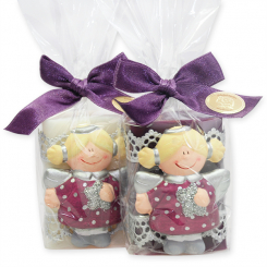 Schafmilchseife eckig 100g dekoriert mit Engel in Cello, Classic/Holunder 