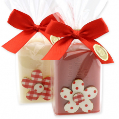 Sheep milk soap 100g, decorated with a flower in a cellophane, Classic/pomegranate 