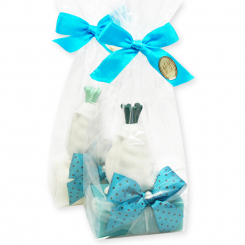Sheep milk soap 100g, decorated with a ceramic bird in a cellophane, Classic/corn flower 