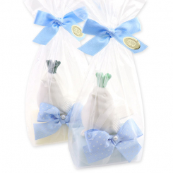 Sheep milk soap 100g, decorated with a ceramic bird in a cellophane, Classic/forget-me-not 