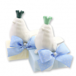 Sheep milk soap 100g, decorated with a ceramic bird, Classic/forget-me-not 
