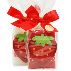 Sheep milk soap 100g, decorated with a strawberry in a cellophane, Classic/pomegranate 