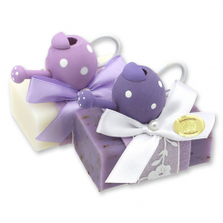 Schafmilchseife eckig 100g dekoriert mit Gießkanne, Classic/Lavendel 