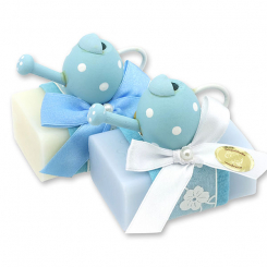 Schafmilchseife eckig 100g dekoriert mit Gießkanne, Classic/Vergissmeinnicht 