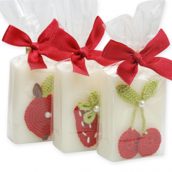 Sheep milk soap 100g, decorated with sorted crochet fruit  in a cellophane, Classic 