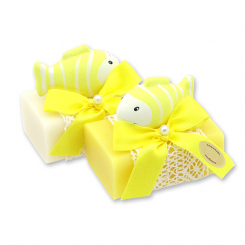 Schafmilchseife eckig 100g dekoriert mit Fisch, Classic/Zitrone 