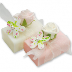 Sheep milk soap 100g, decorated with a wooden flower, Classic/peony 