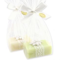 Sheep milk soap 100g, decorated with an edelweiss in a cellophane, Edelweiss/meadow flower 