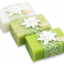 Sheep milk soap 100g, decorated with an edelweiss, sorted 