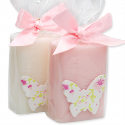 Schafmilchseife eckig 100g, dekoriert mit Schmetterling in Cello, Classic/Jasmin 