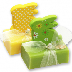 Sheep milk soap 100g decorated with a wooden rabbit, Grapefruit/ginko 
