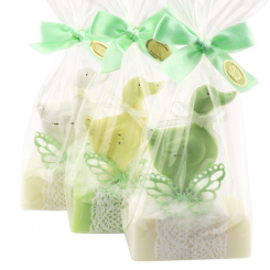 Sheep milk soap 100g decorated with a goose in a cellophane, Classic/green tea 
