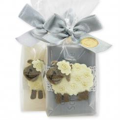 Sheep milk soap 100g decorated with a sheep in a cellophane, Classic/edelweiss silver 