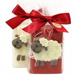 Sheep milk soap 100g, decorated with a sheep in a cellophane, Classic/pomegranate 