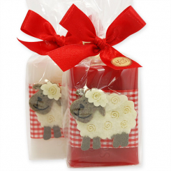 Sheep milk soap 100g, decorated with a sheep in a cellophane, Classic/pomegranate 