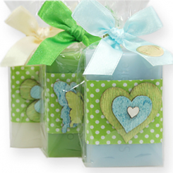 Schafmilchseife eckig 100g, dekoriert mit Motiven in Cello, sortiert 