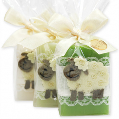 Sheep milk soap 100g, decorated with a sheep in a cellophane, sorted 