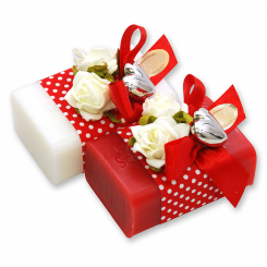 Sheep milk soap 100g, decorated with roses, Classic/pomegranate 