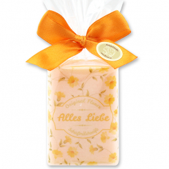 Schafmilchseife eckig 100g in Cello "Alles Liebe", Orange 