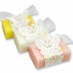 Schafmilchseife eckig 100g, dekoriert mit Schmetterling, sortiert 