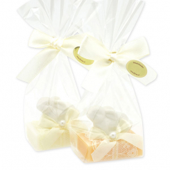 Sheep milk guest soap 25g decorated with a rabbit in a cellophane, Classic/Swiss pine 