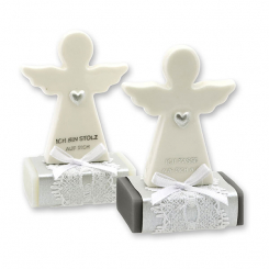 Sheep milk soap square 25g decorated with guardian angel with heart, Classic/Christmas rose 