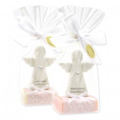 Sheep milk soap square 25g decorated with guardian angel with heart in a cellophane bag, Classic/Jasmine 