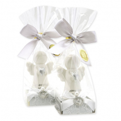 Sheep milk soap square 35g decorated with guardian angel with heart in a cellophane bag, Classic/Christmas rose 