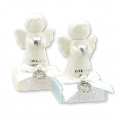 Sheep milk soap square 35g decorated with guardian angel with heart, Classic/Forget-me-not 
