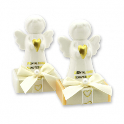 Schafmilchseife eckig 35g dekoriert mit Schutzengel mit Herz, Classic/Zirbe 